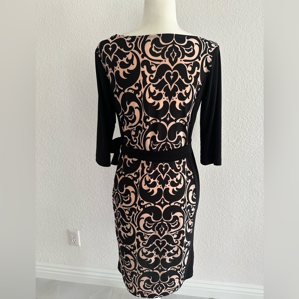 Sheath Baroque Print Pink and Black Dress with Side Tie - Picture 7 of 8